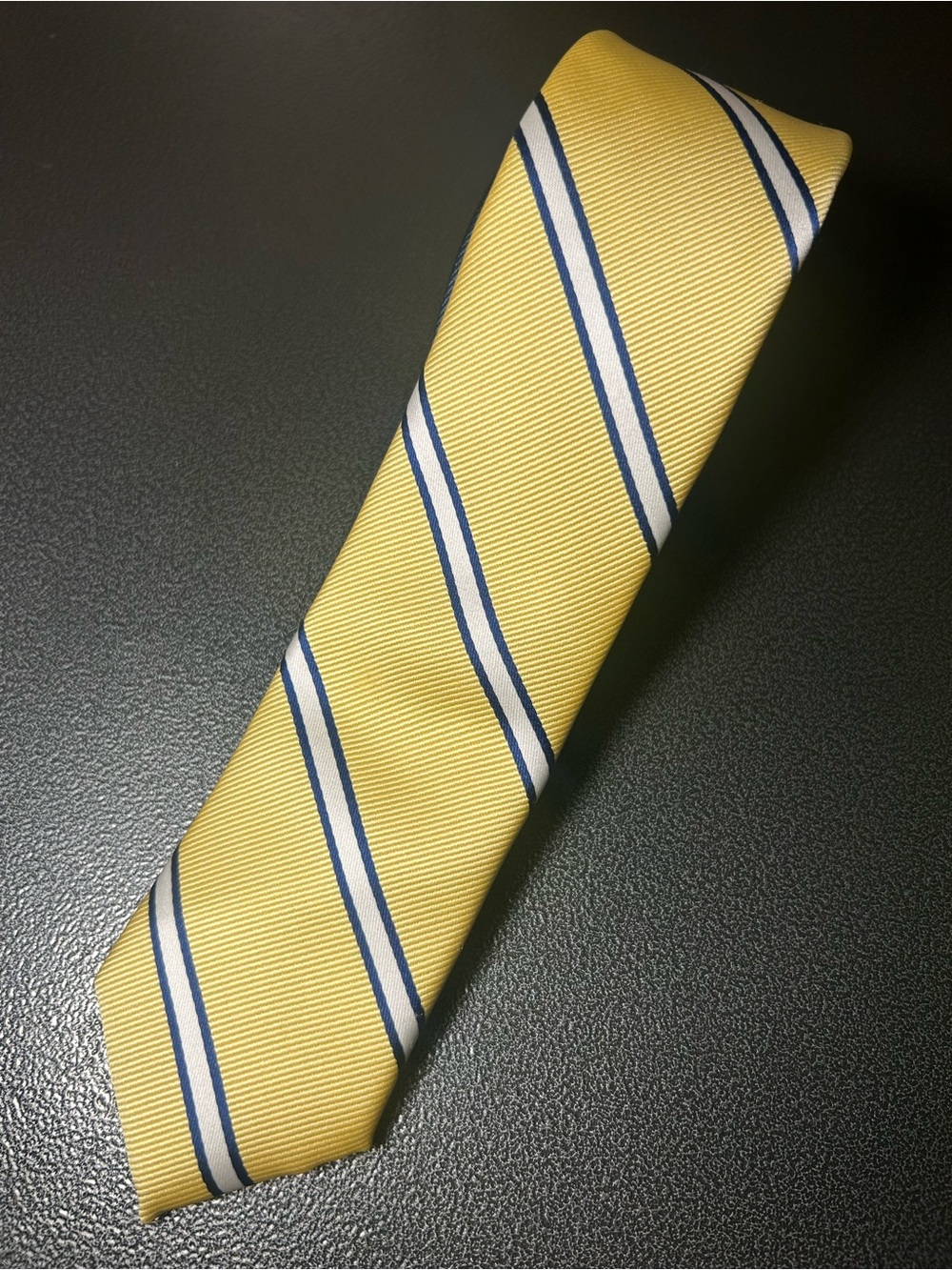 Classic Yellow Striped Men's Tie by Tommy Hilfiger- Yellow, Navy & White Stripes